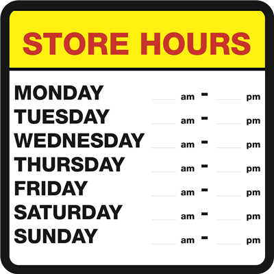 STORE HOURS SIGN - includes hours digits