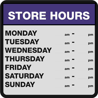 CUSTOM STORE HOURS SIGN - includes hours digits  (min 50 pcs)